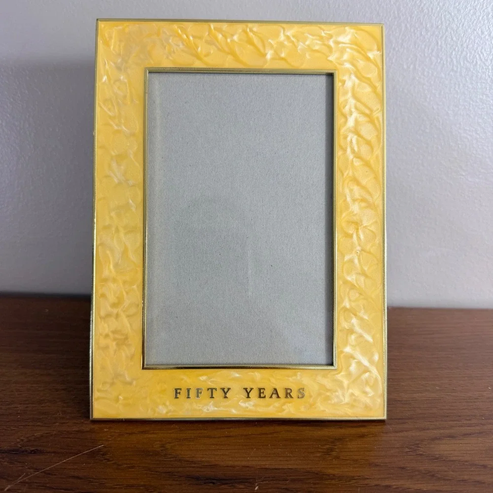 Hallmark 50th Anniversary Picture Frame Golden Wedding Yellow Pearlescent